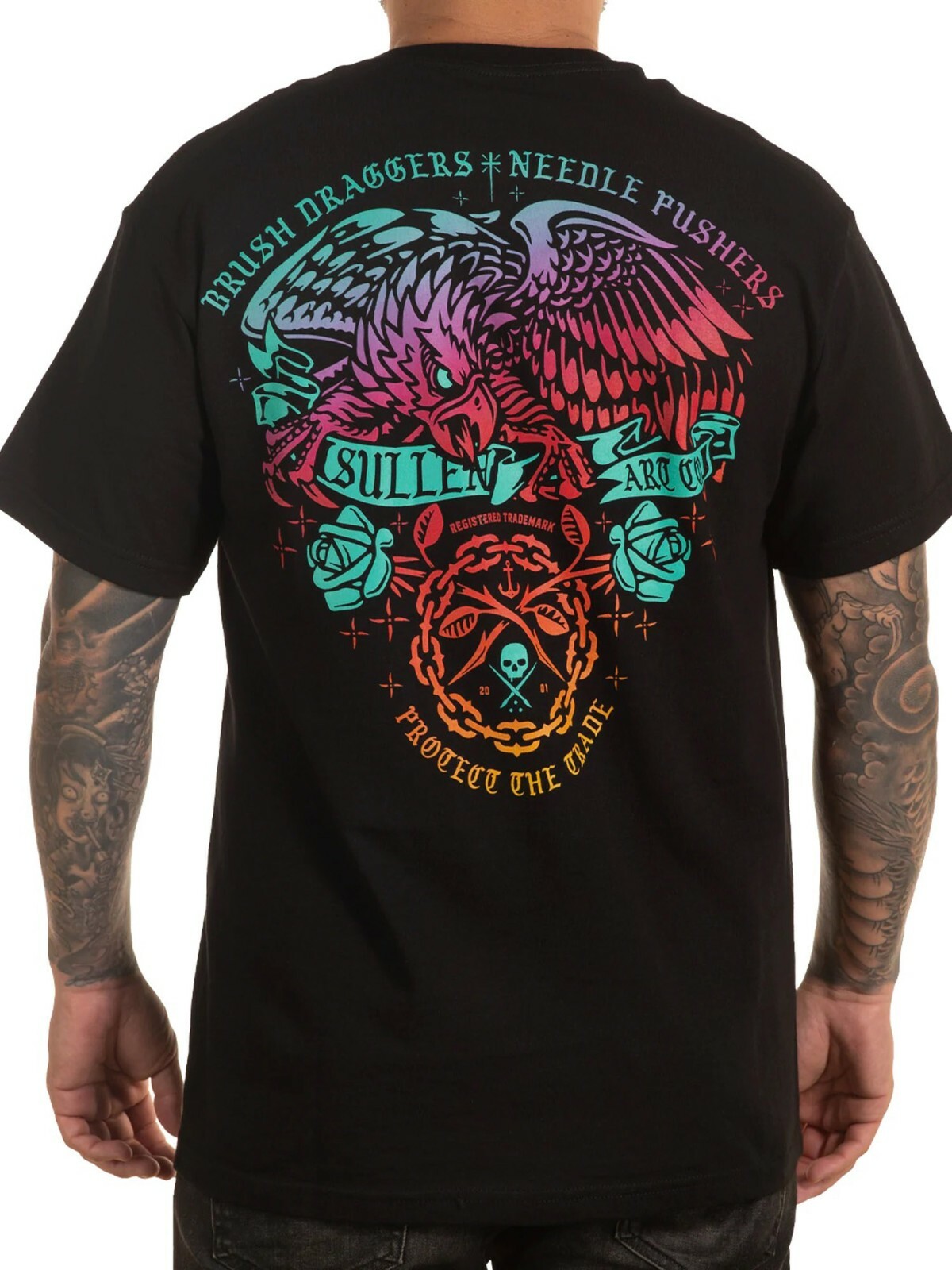 Sullen Men’s Defender Short Sleeve T-shirt Tattoo Style Eagle Needle Pushers Tee
