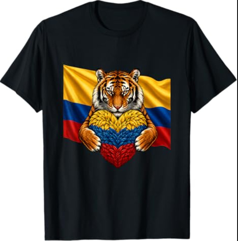 Colombia Flag Tiger Heart Colombian Pride Patriotic Heritage T-Shirt