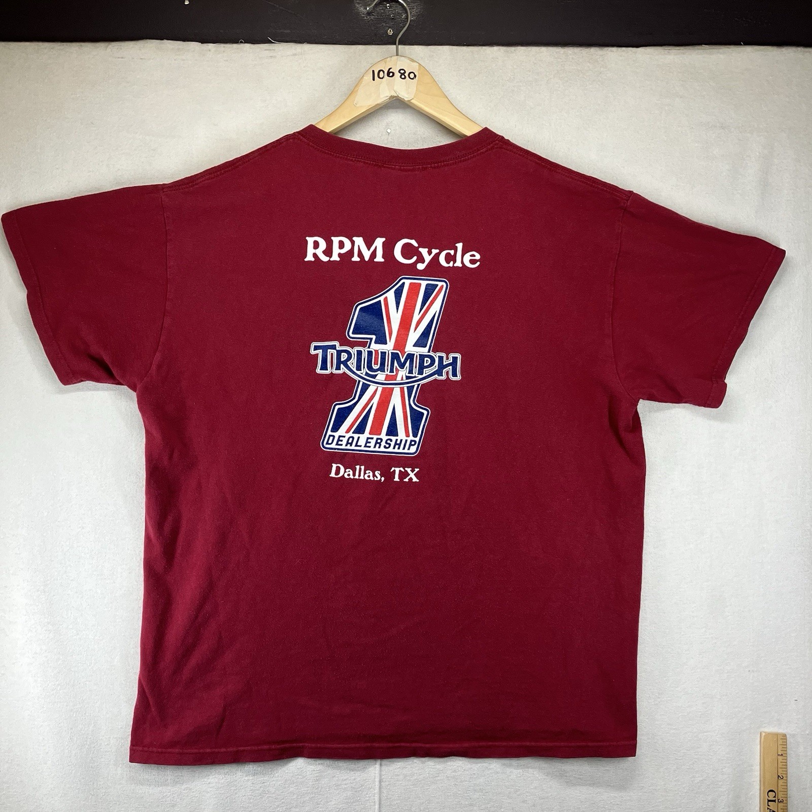 VTG 90s Triumph Motorcycles MENS LARGE Burgundy Spellout Dallas Texas RPM *wear*