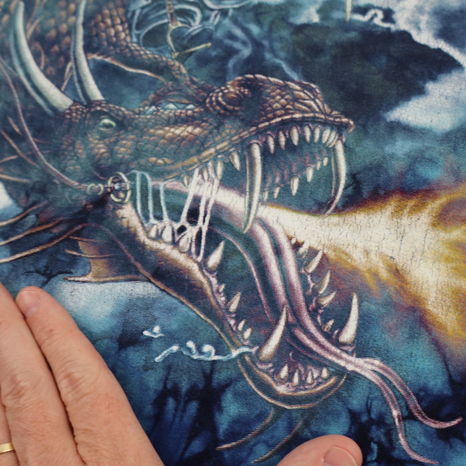 Vtg Other Worlds Wizard Storm Rider Dragon Shirt Tie Dye Mens L/XL Planet Earth
