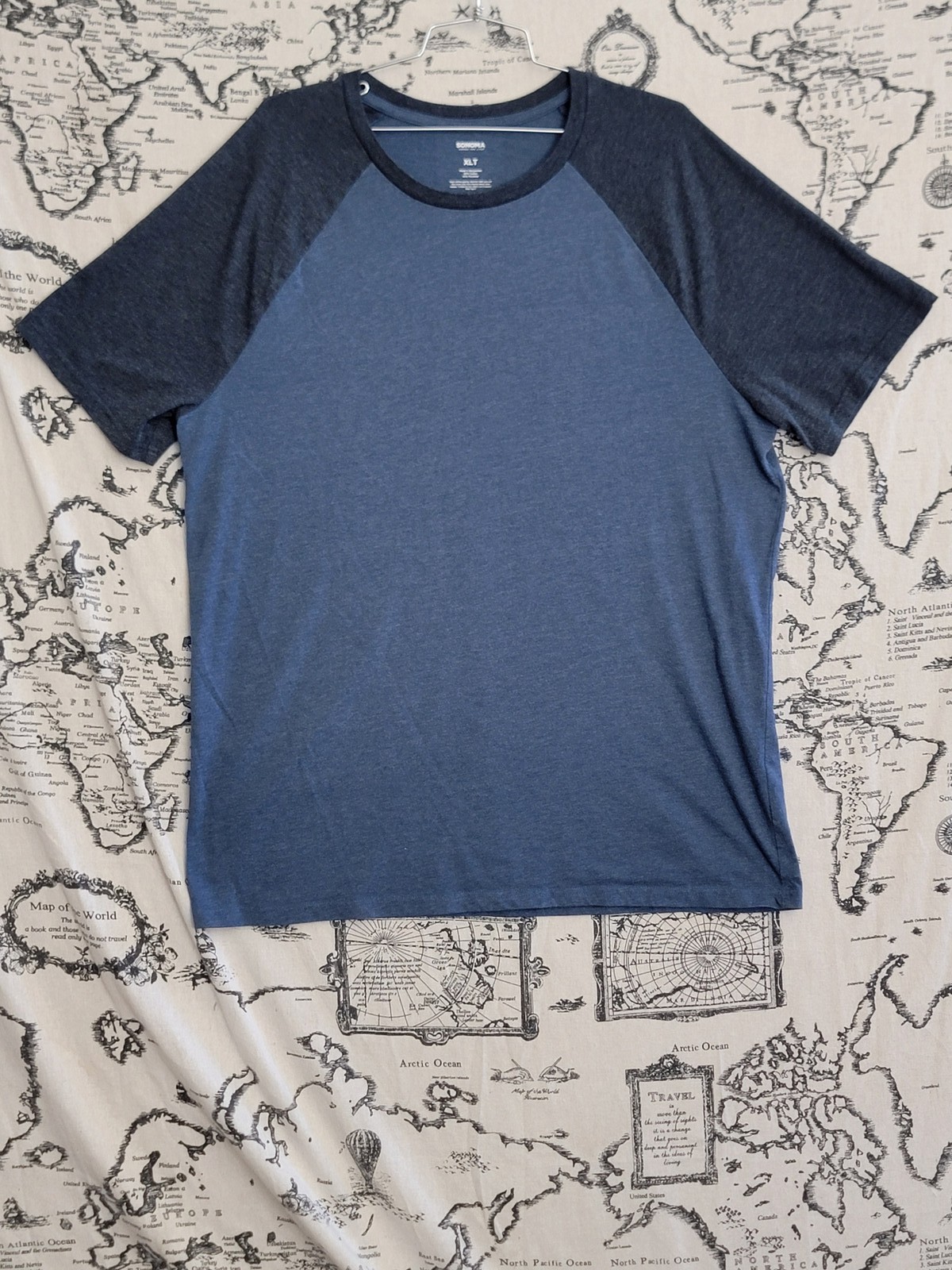 Sonoma Men’s XLT Raglan T-Shirt Short Sleeve Crew Neck Two-Tone Blue