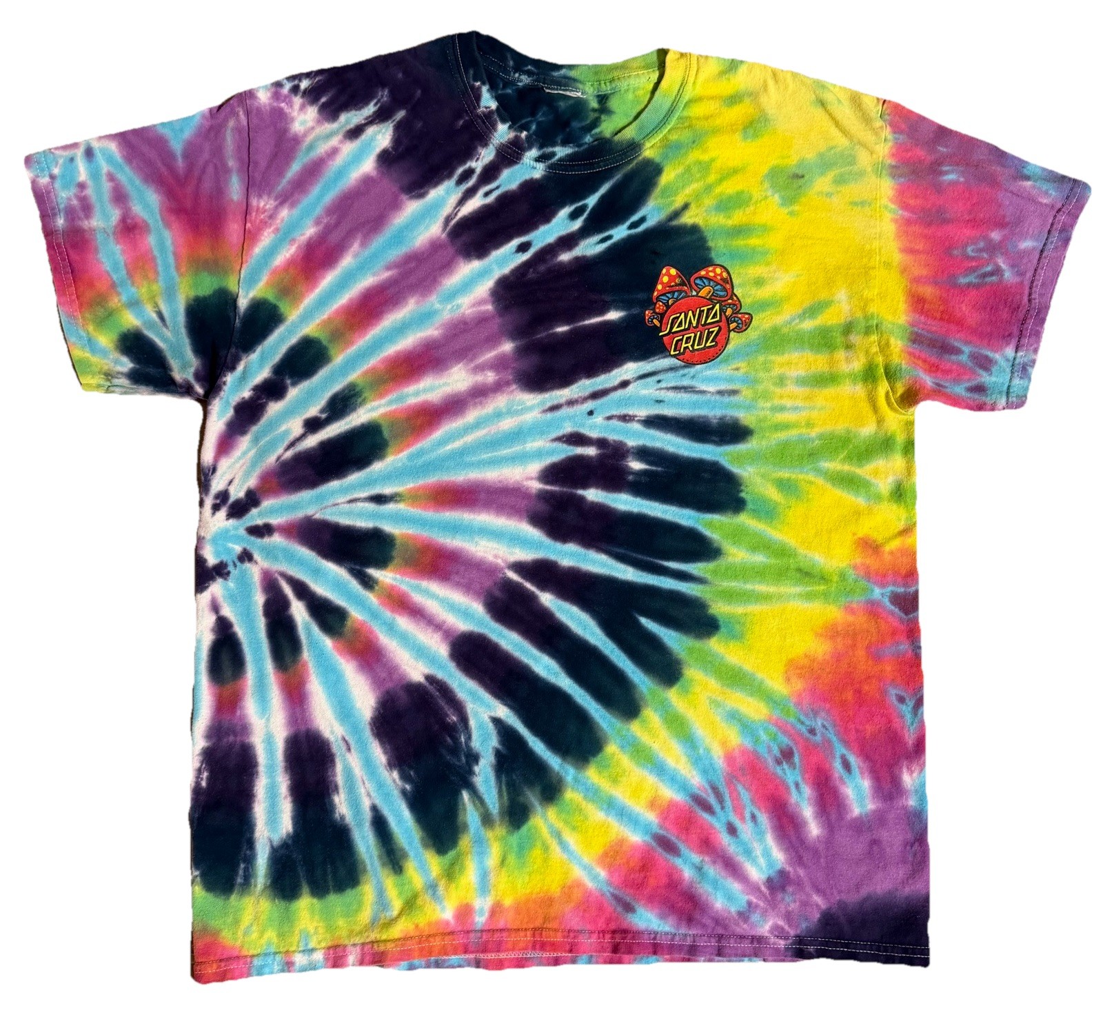 Santa Cruz Skateboards Tie Dye Short Sleeve Tee Shirt Graphic Print Mushrooms LG