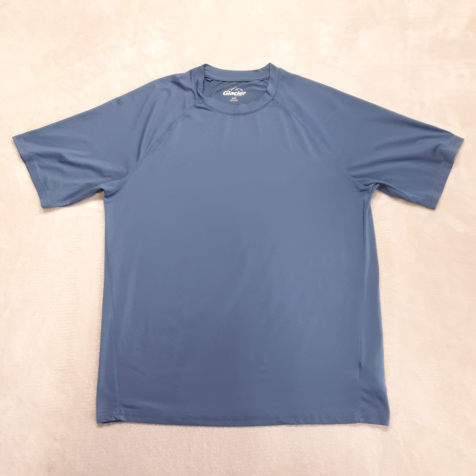 Glacier Mens Performance T-Shirt M Blue Crew SS Athletic Polyester Spandex