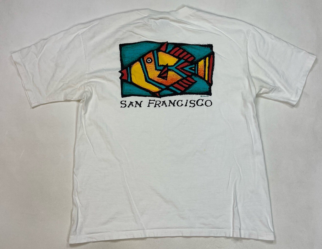VINTAGE Crazy Shirts San Francisco Fish T-shirt Men Large USA 90s Single Stitch