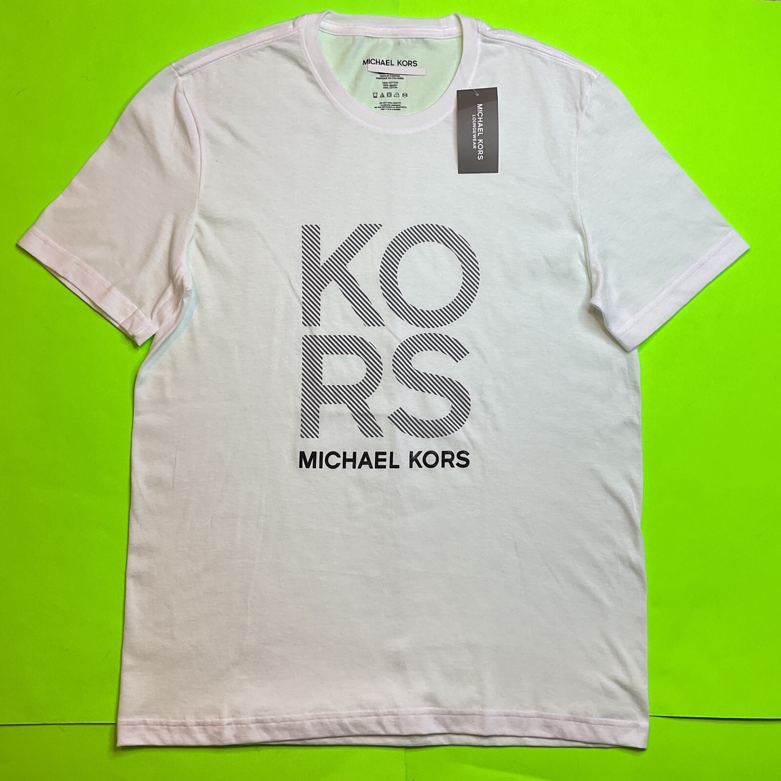 MICHAEL KORS Men’s Short Sleeve T-Shirt Size MEDIUM White w/Black NEW