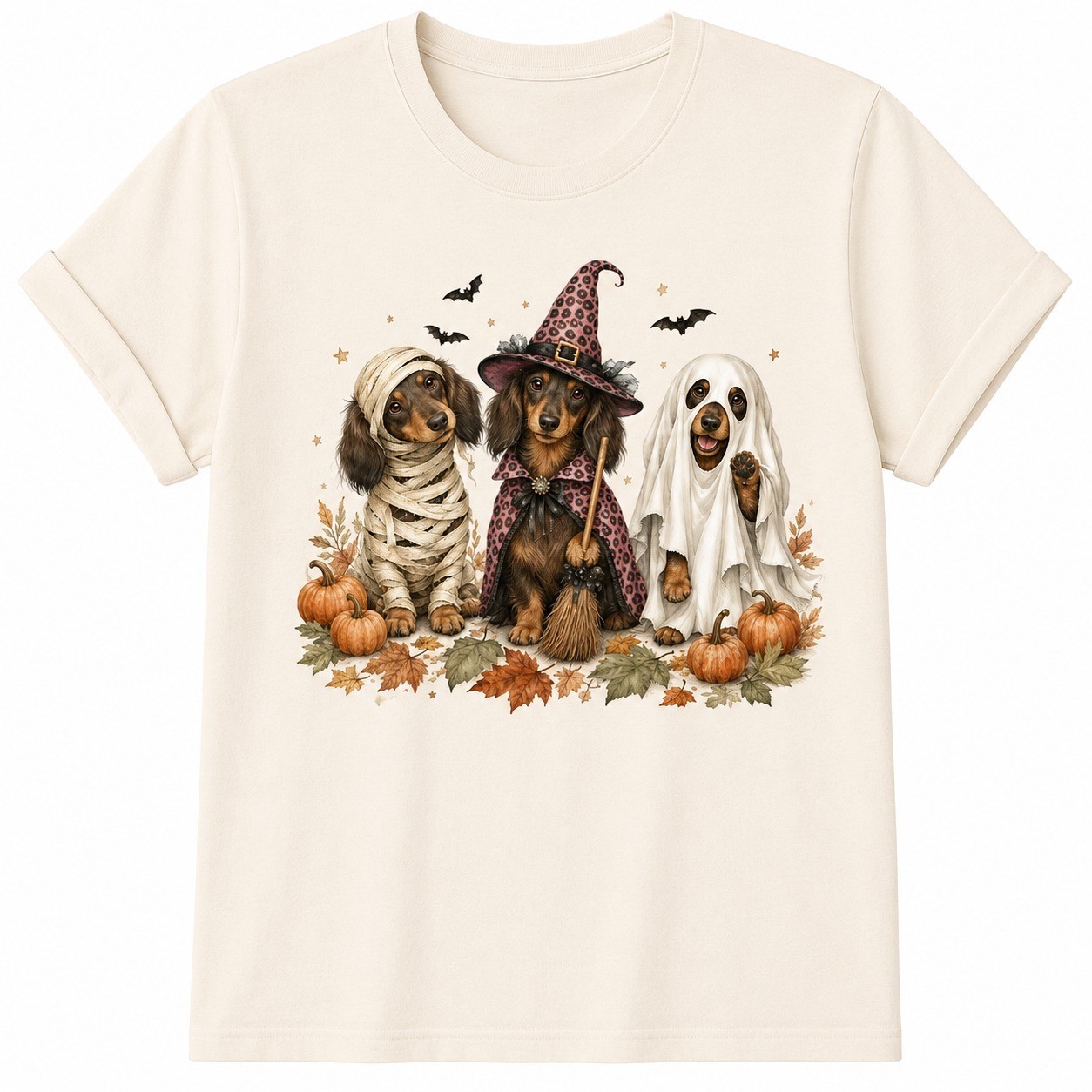 Funny Halloween Dachshund Shirt Witch Ghost Dog Graphic Tee Doxie Lover Gift