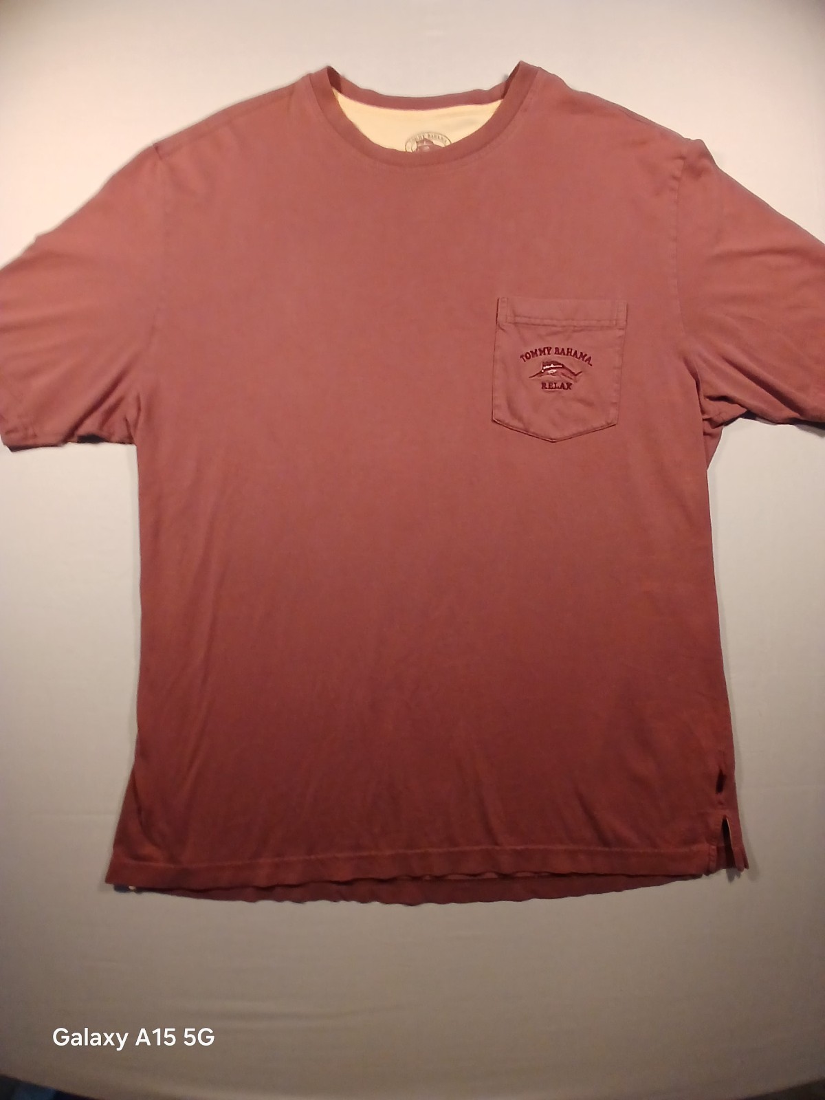 Tommy Bahama Relax Pink Solid Pocket Crew Neck Tagless T-Shirt Men’s L