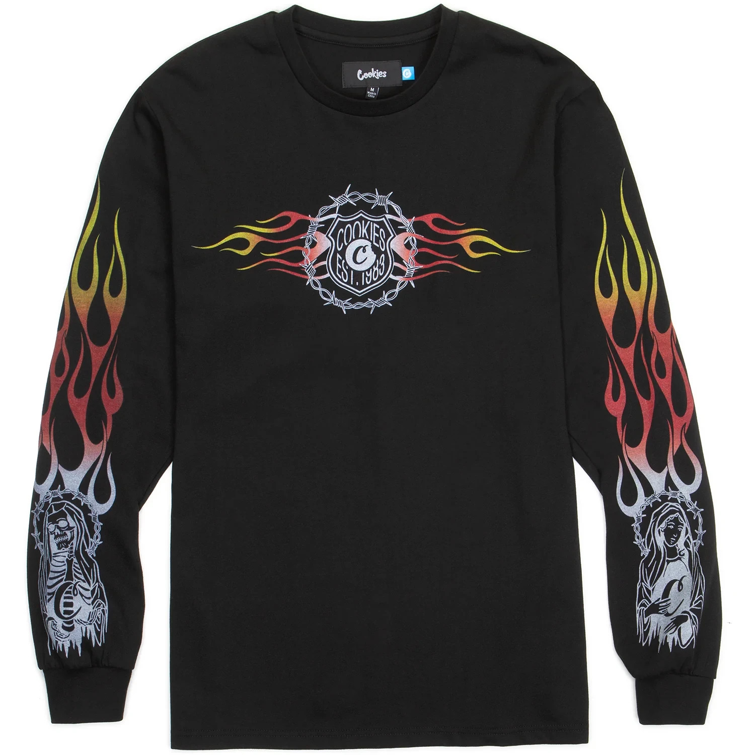 Cookies Highway Lightning Long Sleeve Knit Digital Print Artwork Shirt, Black, M