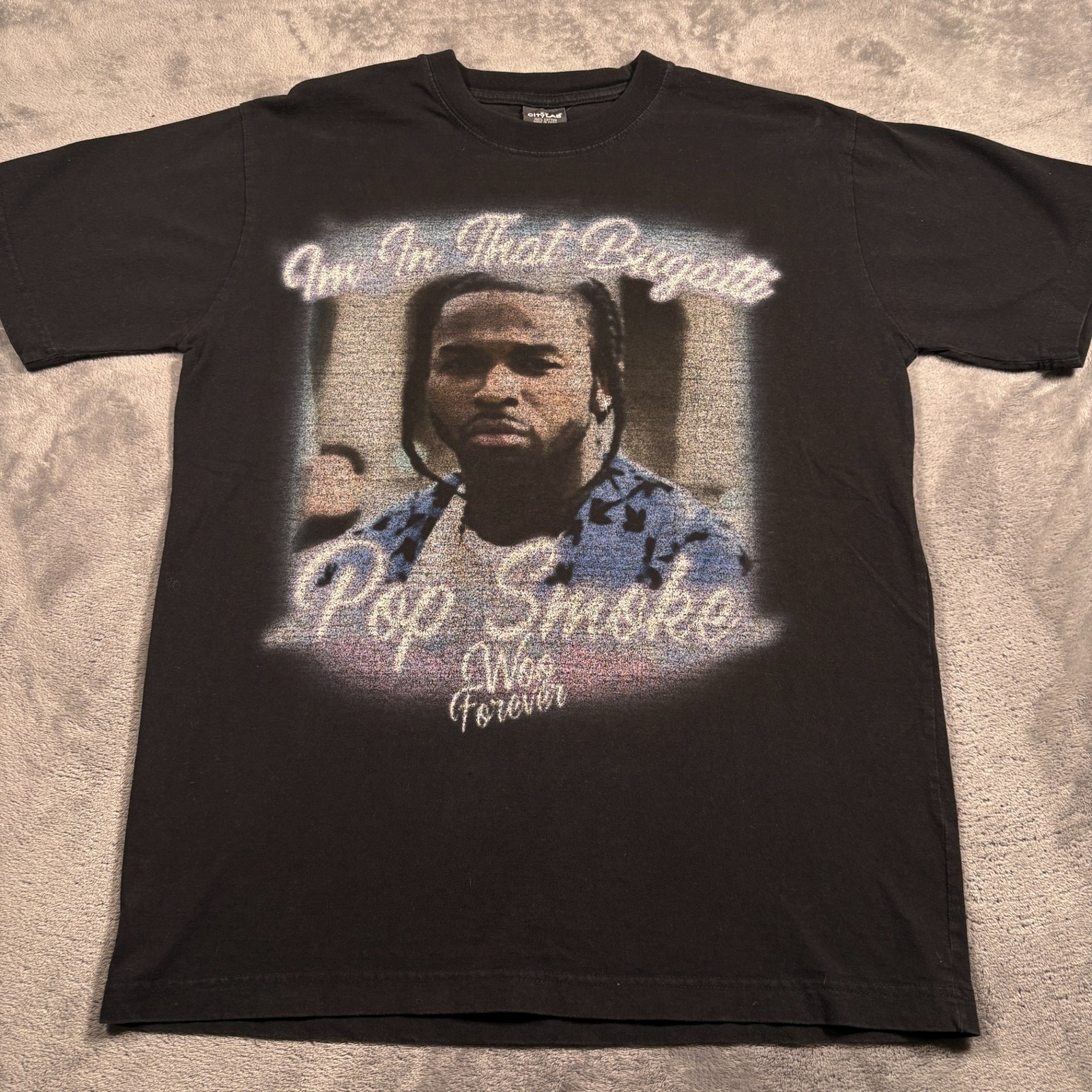 City Lab T-Shirt Mens Small Black Cotton Pop Smoke Woo Forever Rapper In Bugatti