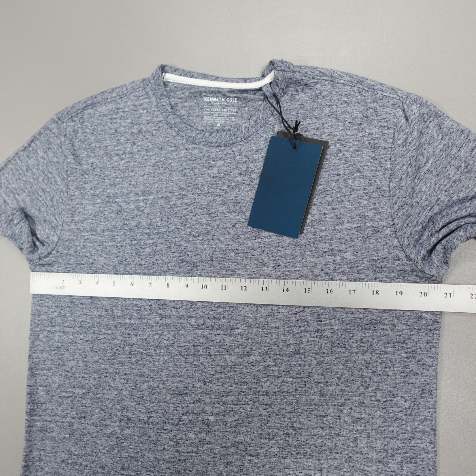 Kenneth Cole The Linen Knit Crew Neck Shirt S/S Lightweight Stretch Navy