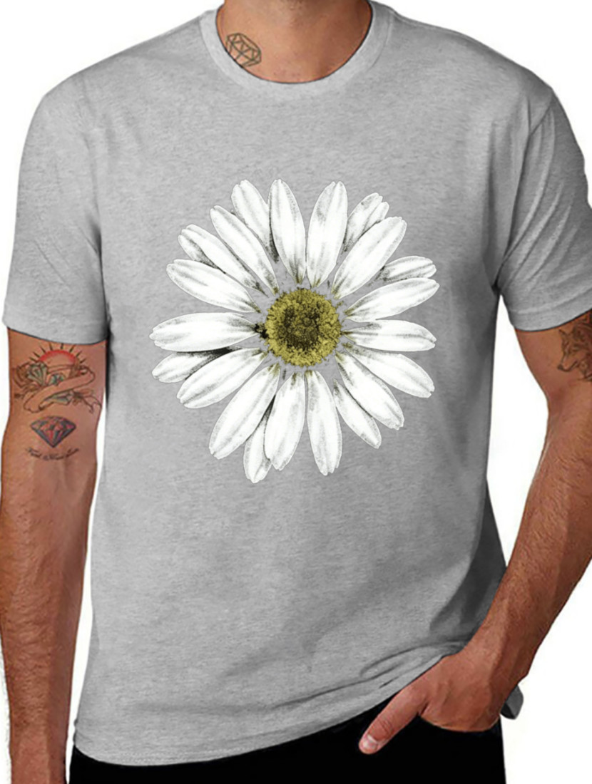 Women Crew Neck Daisy Floral Graphic T-Shirt Summer Flower Casual Tee Top