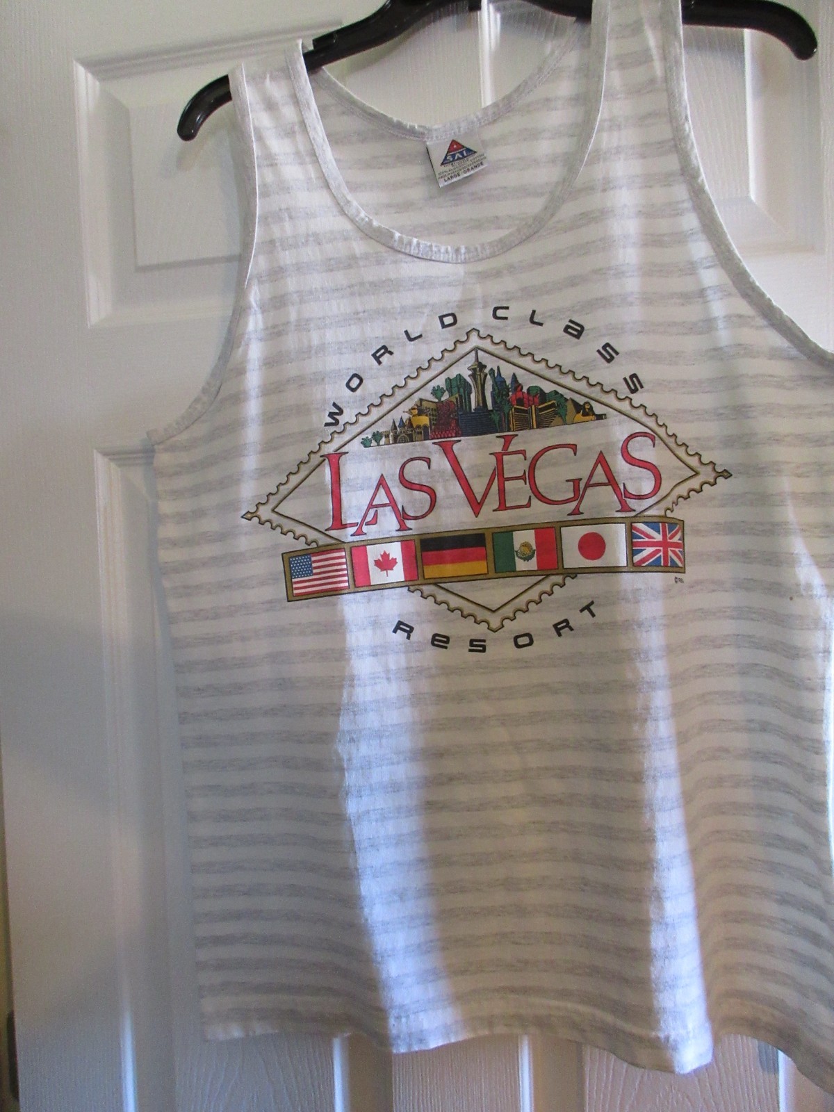 New 90’s Vintage Size Large Las Vegas Striped Tank Top T-Shirt