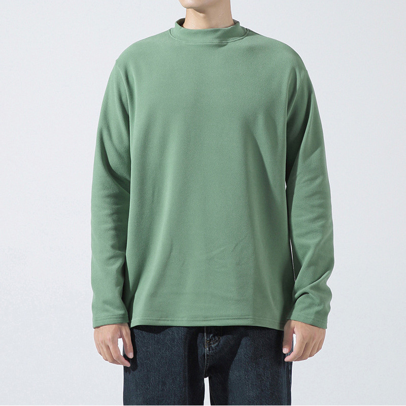 Spring Men Retro Half-Turtleneck Warm Long Sleeve Tee Solid Color T Shirt Tops