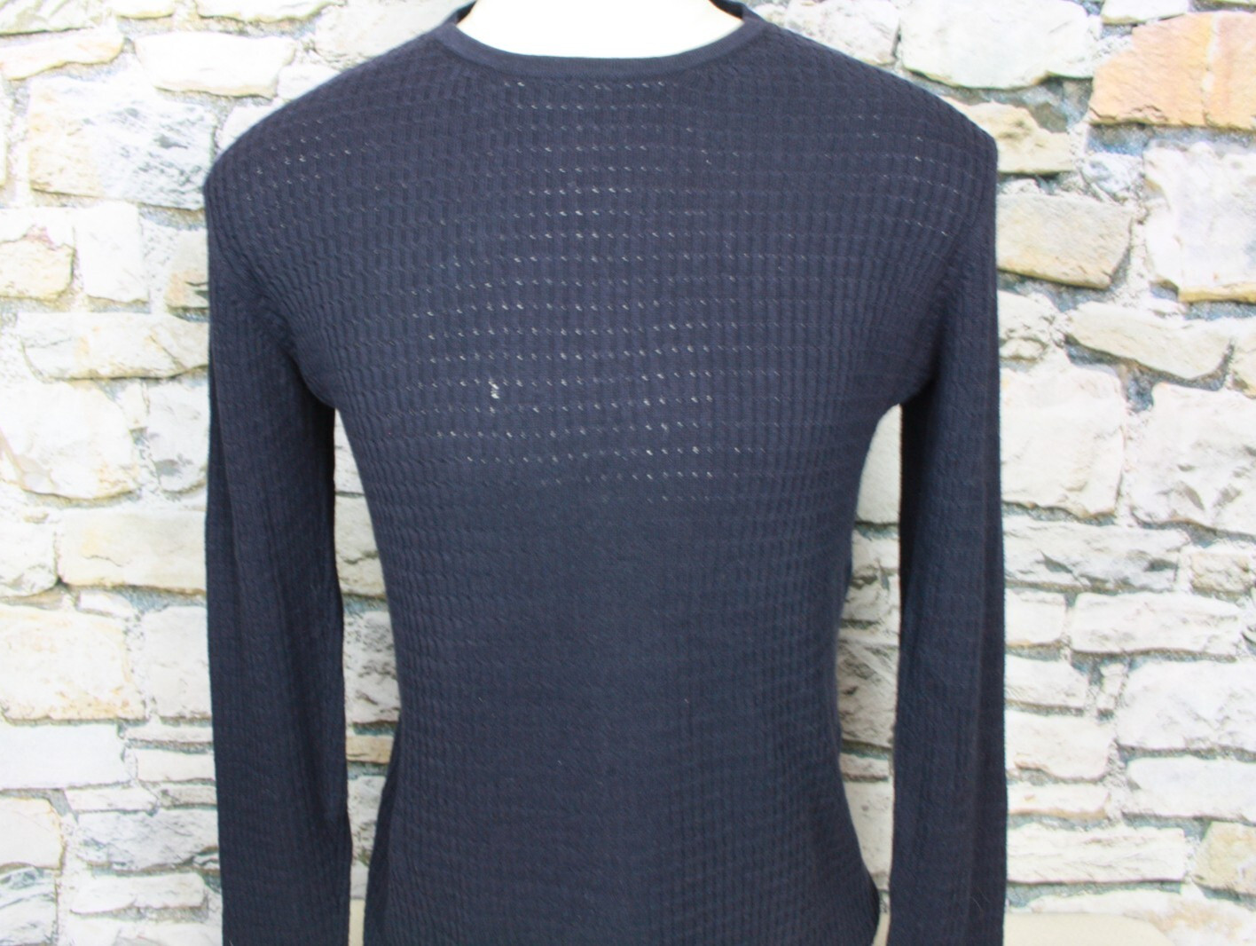 MANI Vintage Mens Black Crew Neck Tee Fine Cable Knit Cotton Rayon Blend Large
