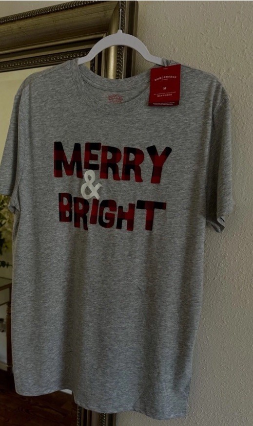 Wondershop Shirt Unisex SIZE Xl Merry & Bright Plaid Red Gray Christmas