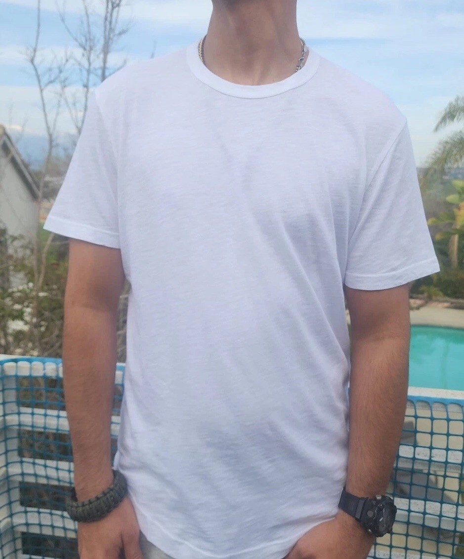 NWT Buck Mason Men’s Tee White Slub Cotton Curved Hem T shirt