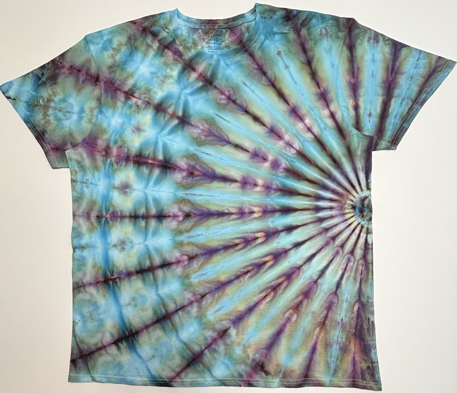 Handmade Ice Tie Dye Adult T-Shirt Unisex Size XL Blue Fan Folded Gildan Tee NEW
