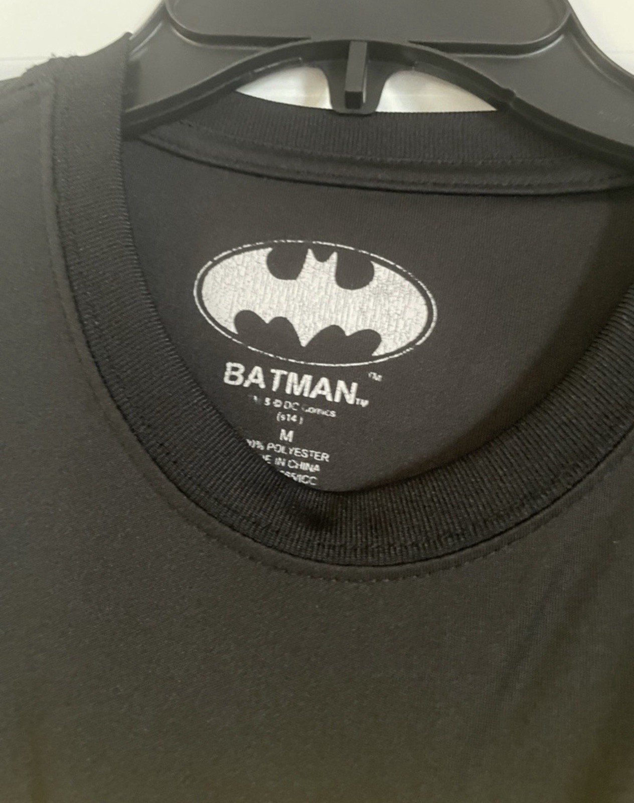 Batman Graphic Logo Crew Neck Knit Polyester Tee Long Sleeve M Black Yellow