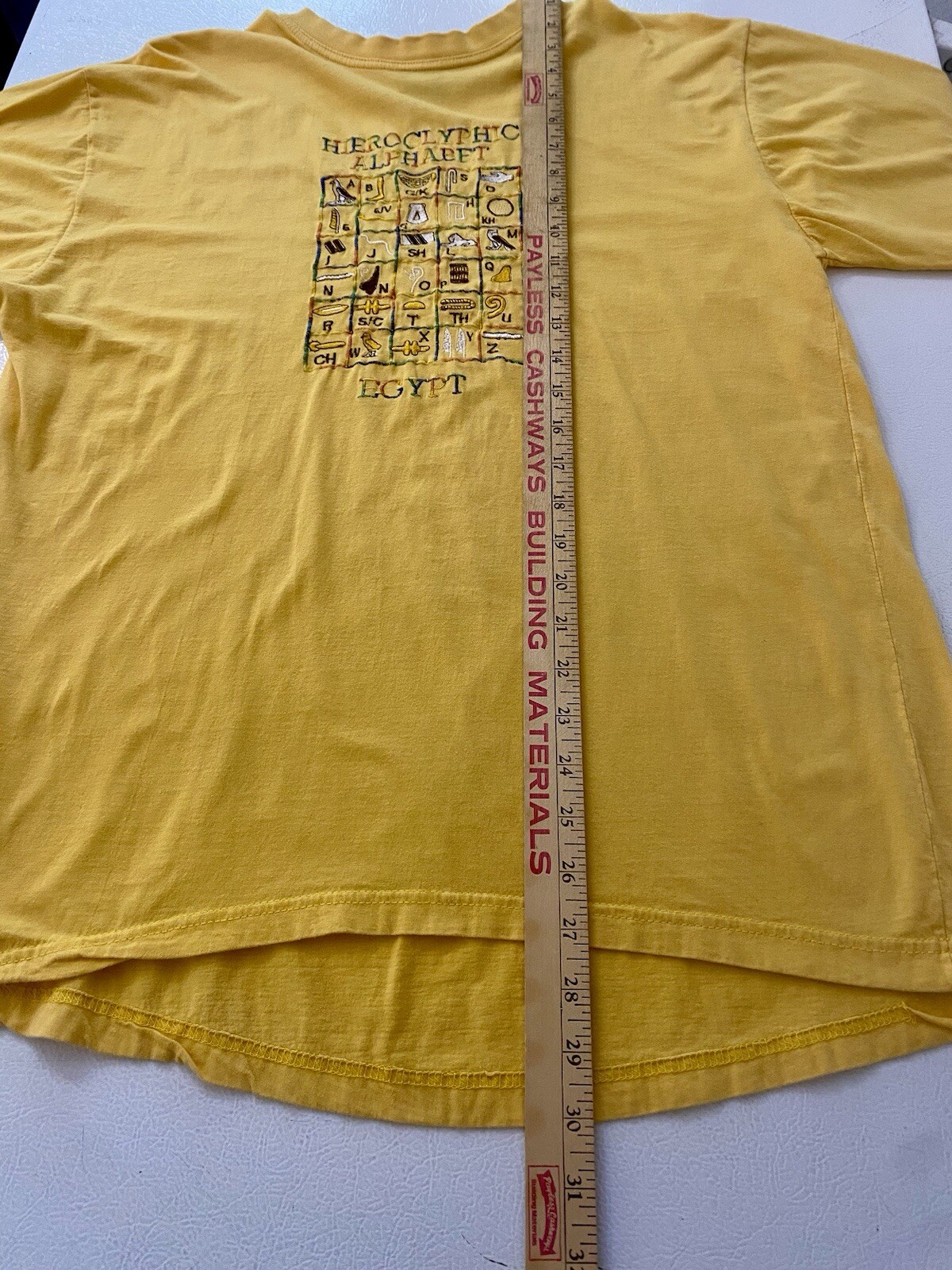 Vintage 90s Egyptian Hieroglyphics T Shirt Embroidered Yellow/Multi-Color XL