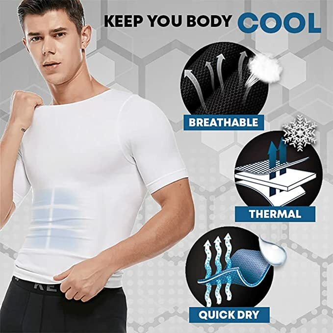 SecondSkin Men’s Abs Shaper Cooling T-Shirt Compression Shirt Slimming Shapewear