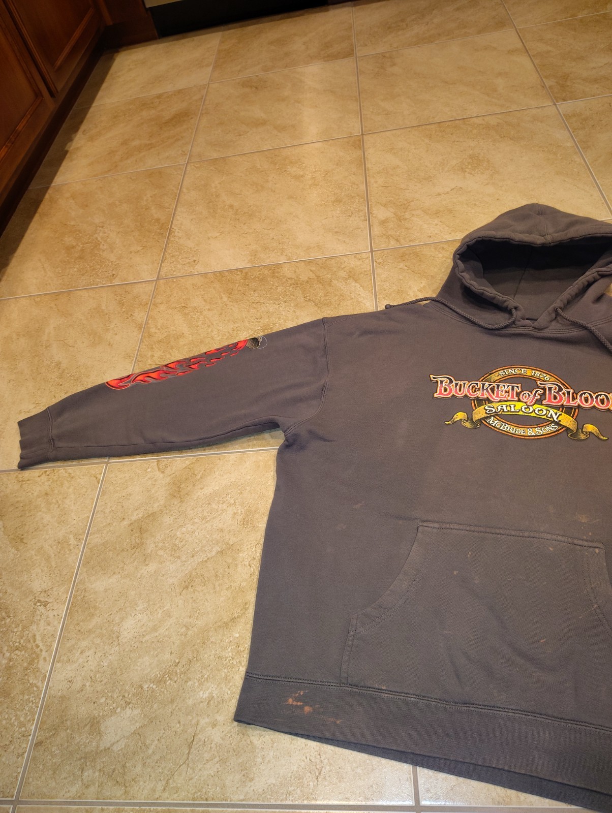 Vintage Bucket Of Blood Saloon Shirt Hoodie Jacket Nevada Sleeve Flames Harley