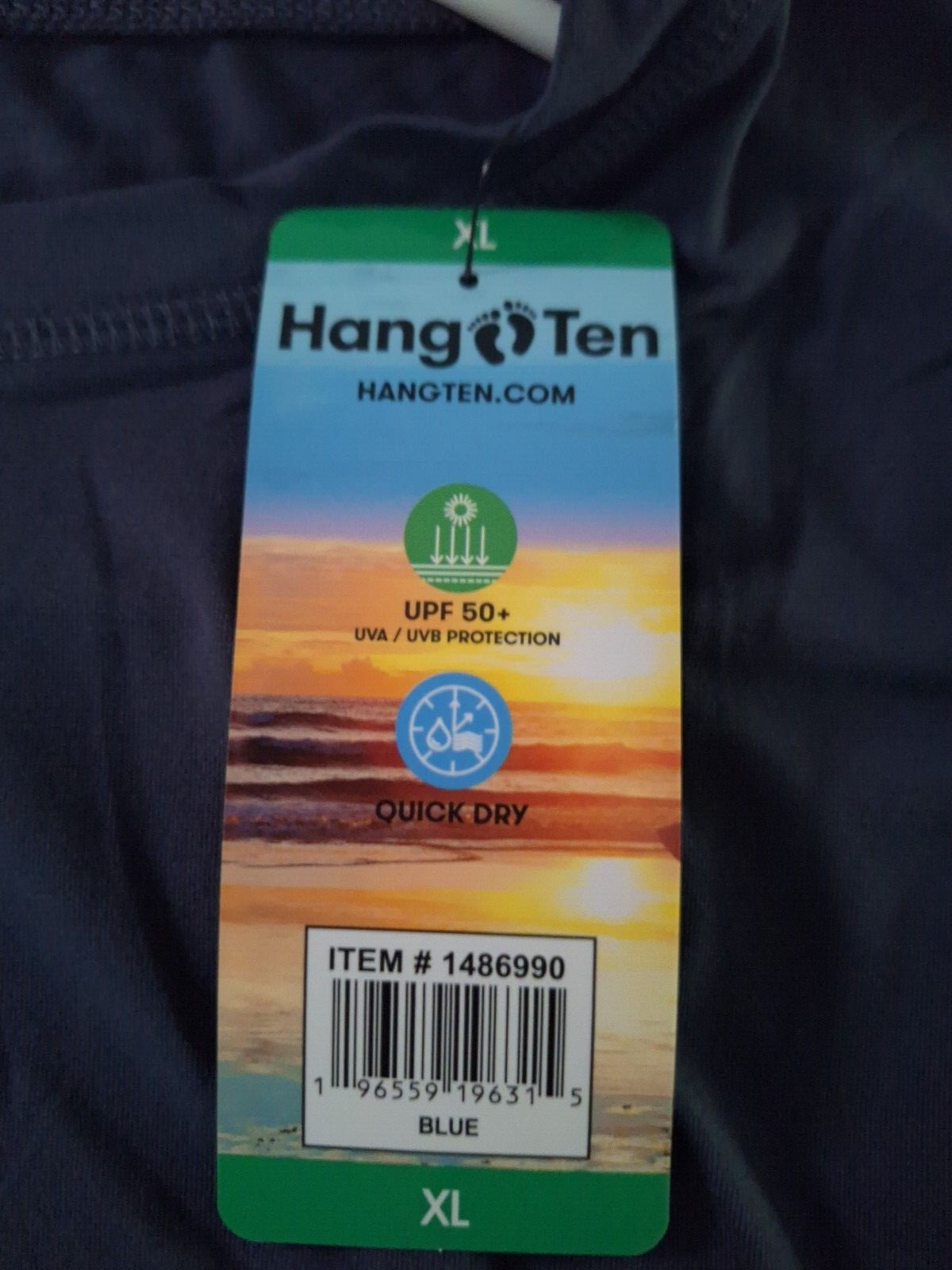 Hang Ten Men’s UPF 50+ Protection Quick Dry Sun Tee Shirt Blue Size XL New