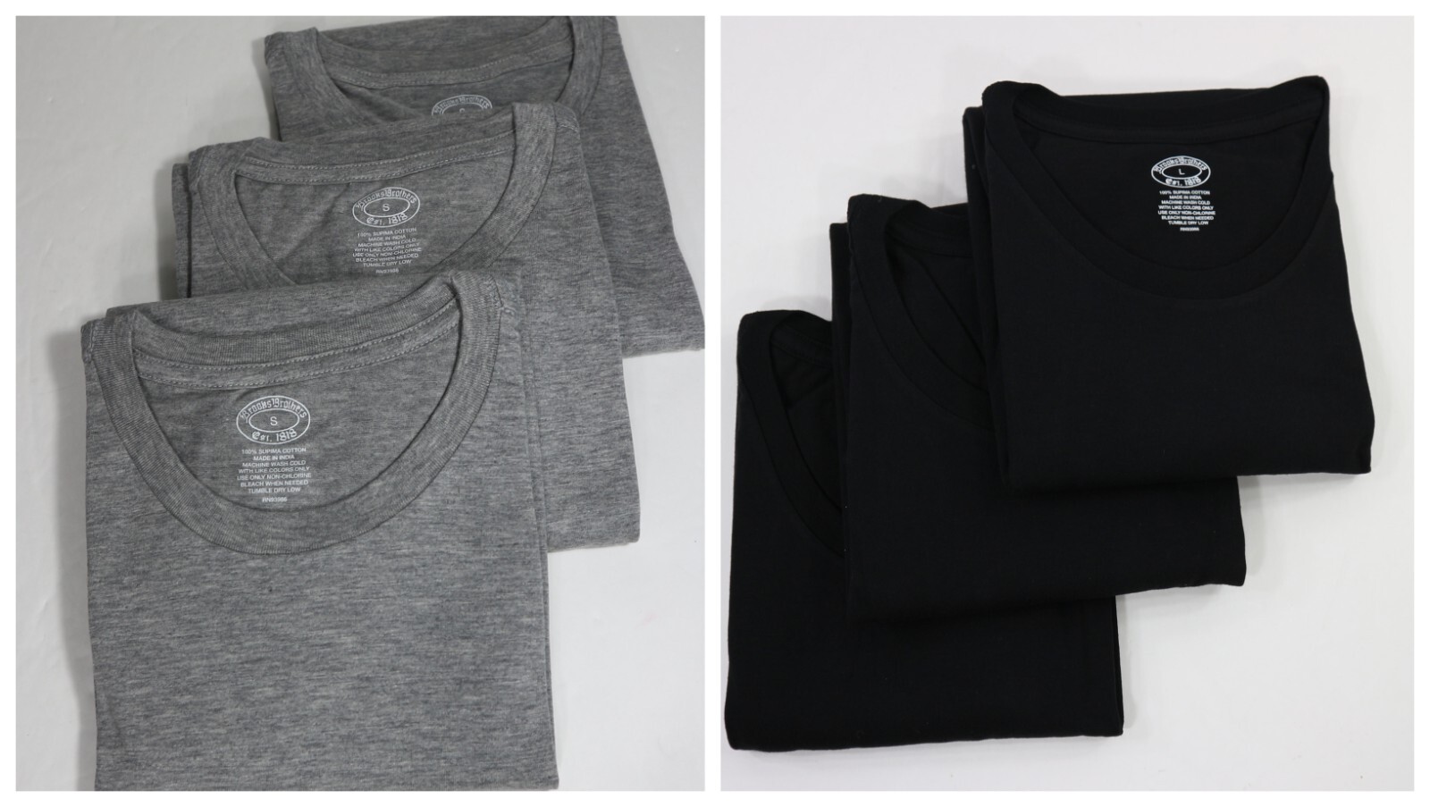 Brooks Brothers 1818 Men’s Crewneck Cotton Undershirt Black w/ logo 3pcs/Pack