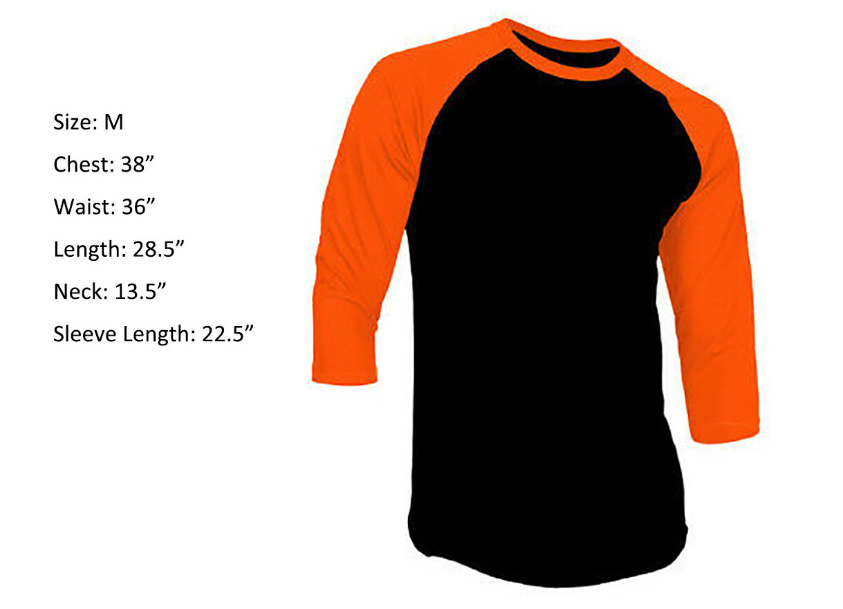 3/4 Sleeve Plain T-Shirt Baseball Raglan Jersey Sports Men’s Black Orange M
