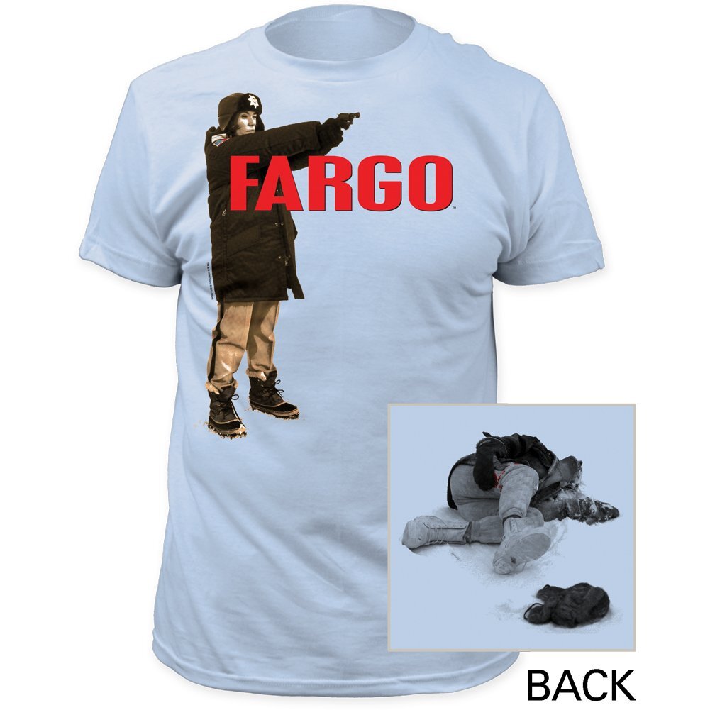Fargo Mens T-Shirt – Officer Shooting Front Dead Body Back Image