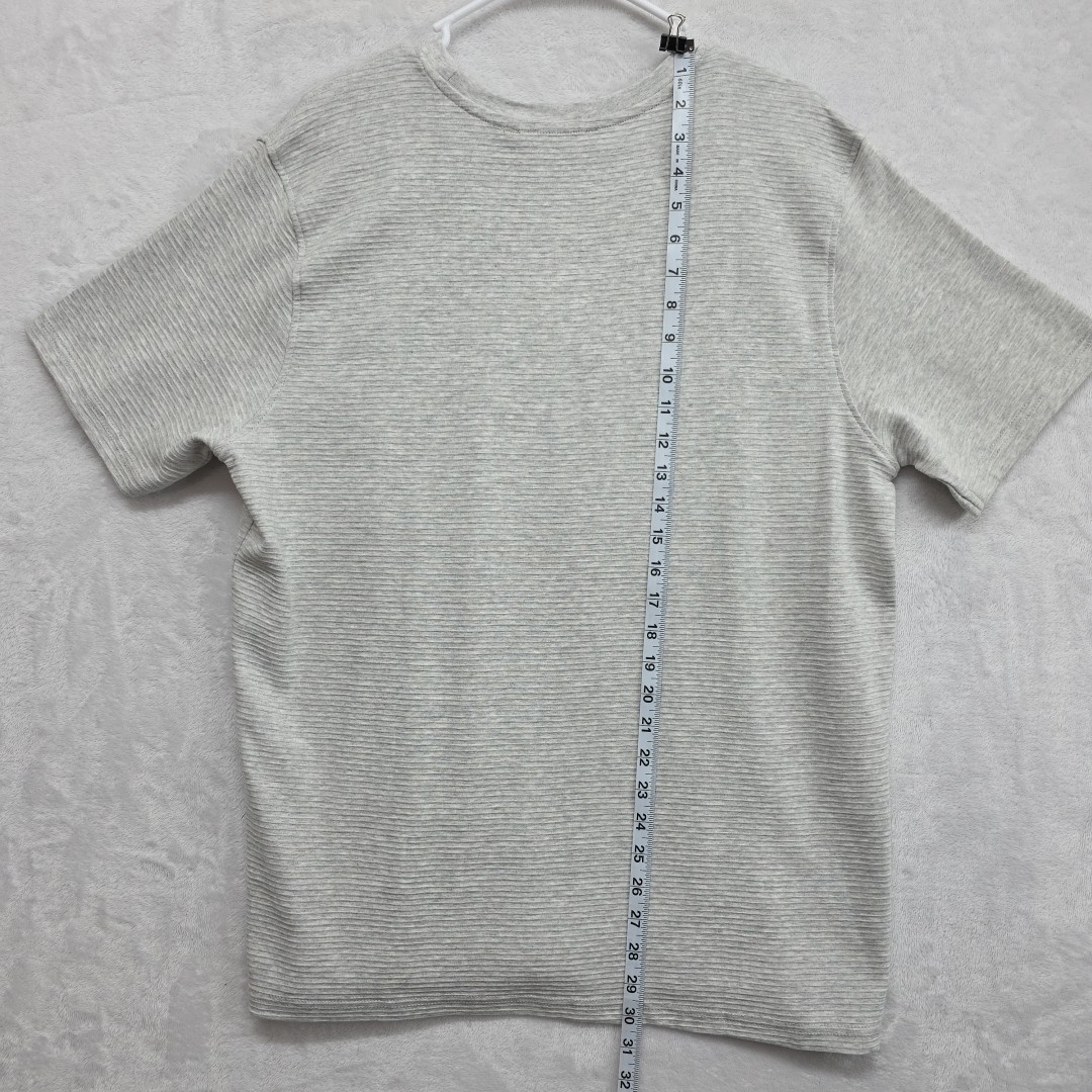Hedge Mens Sand Mel Horizontal Ribbed Knit Short Sleeve Casual Tee Sz Lg Gray