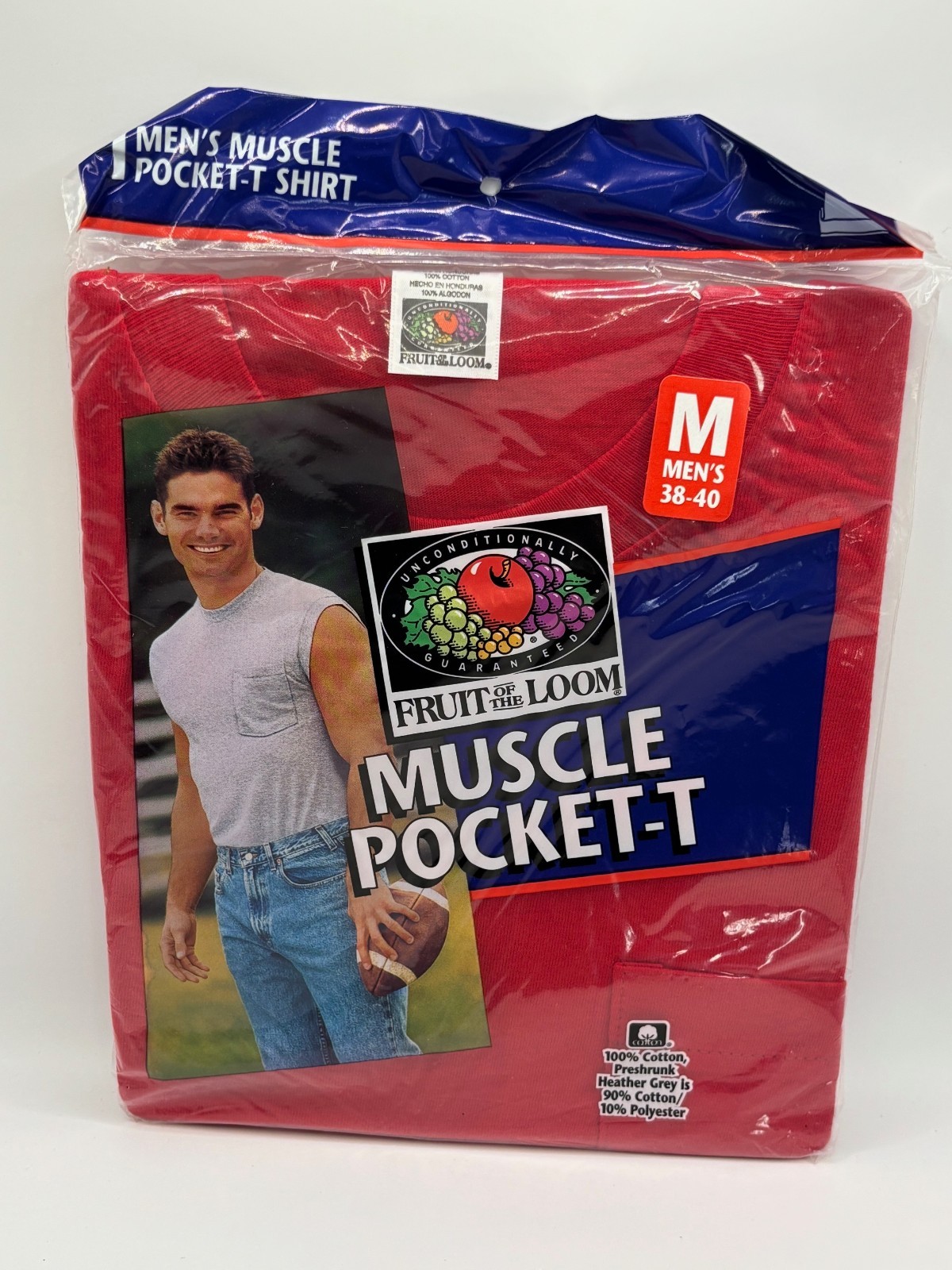 Vintage Dead Stock 1998 Fruit Of The Loom Muscle Pocket T Shirt Mens Medium Red