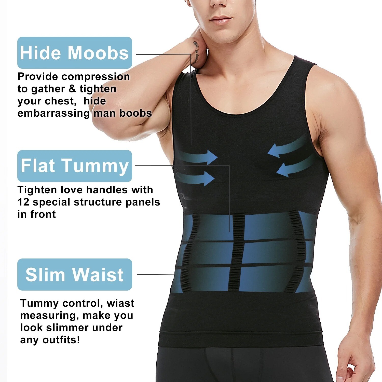 3 Pack Men’s Compression Shirt Slimming Body Shaper Vest Tummy Control Shapewear