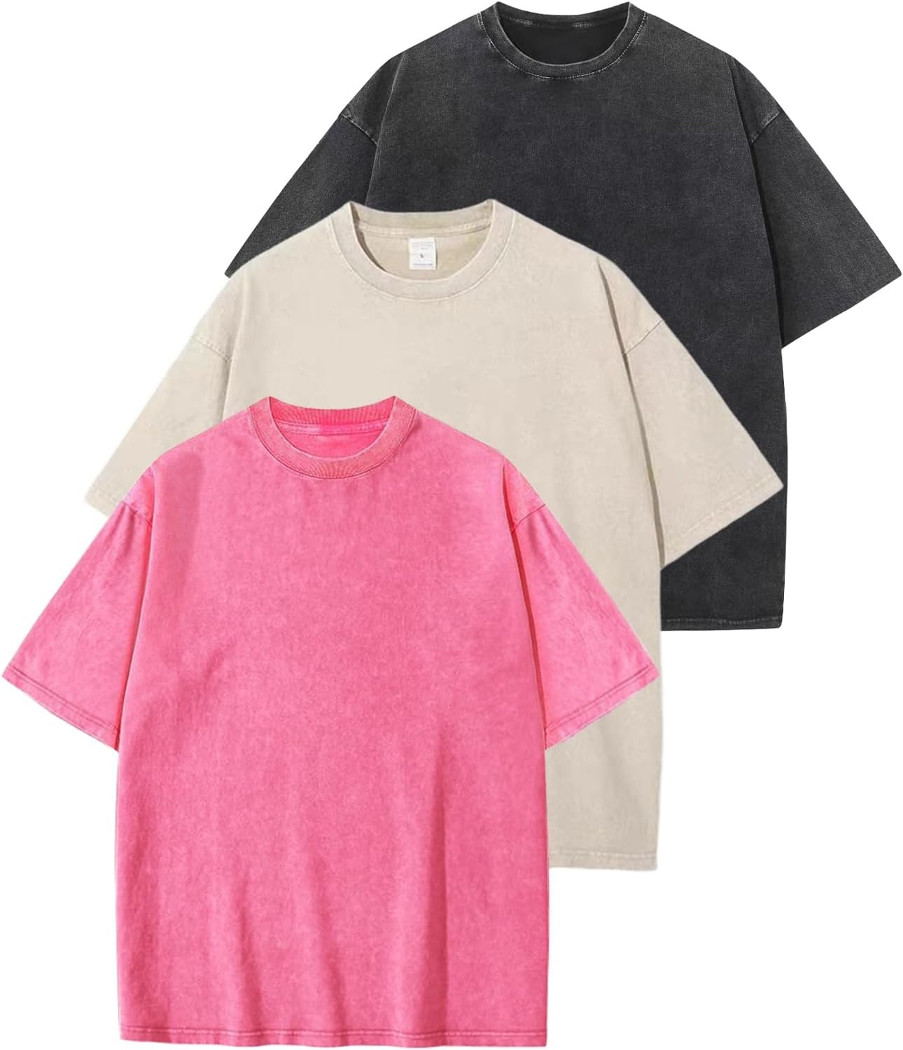 3 Pack Men’s Oversized Vintage T-Shirts – Loose Fit Casual Short Sleeve Tops