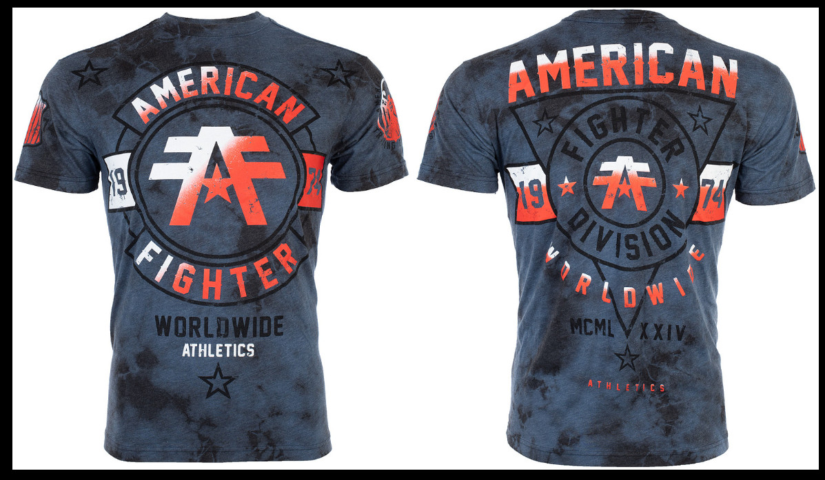 AMERICAN FIGHTER Navy Blue Tie SILVERLAKE Athletic Graphic T-shirt NWT
