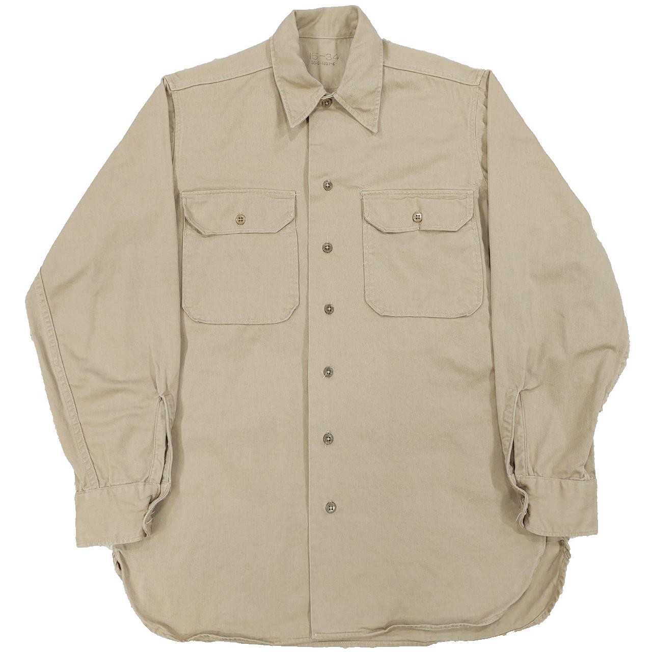 Vintage 50s Military Utility Work Shirt Mens 15-34 (Fits M), Khaki Twill, Korea