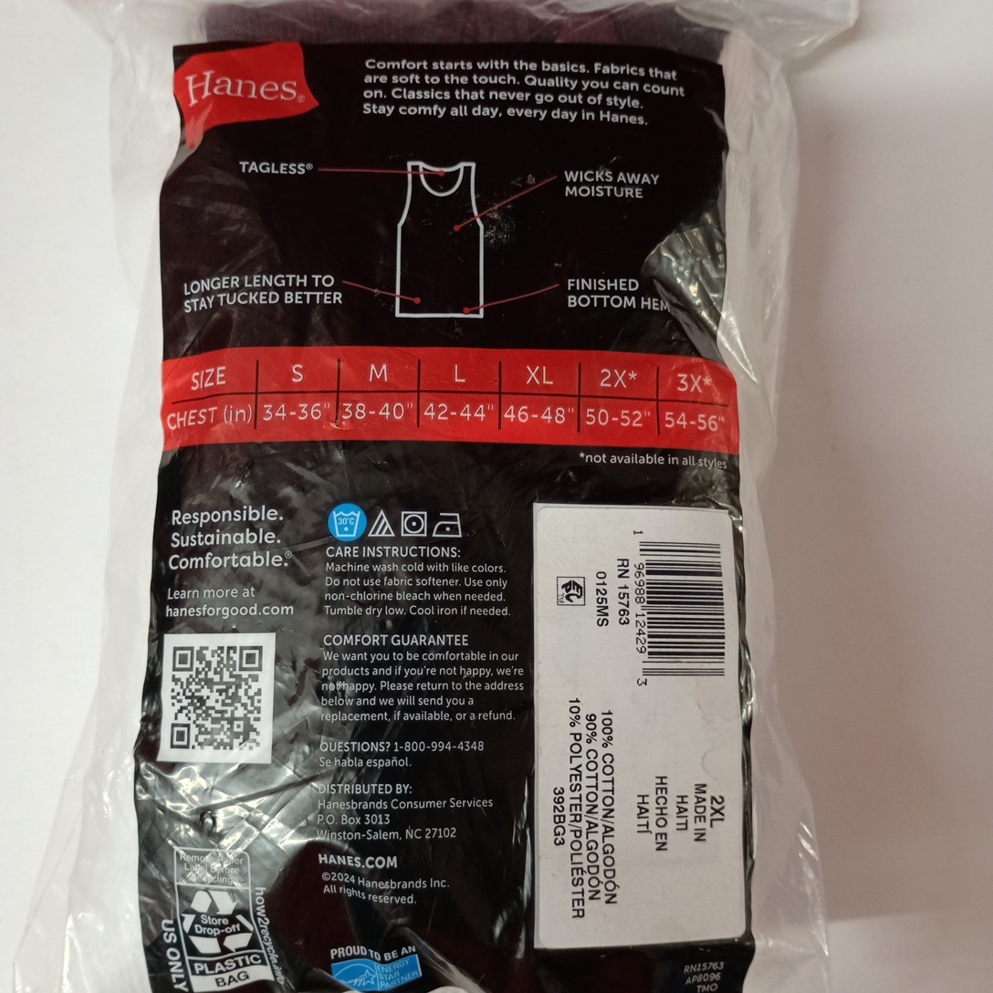 Hanes Men’s 3 Pack Tagless Tanks Undershirts Size 2XL Wicking Cool Comfort NEW