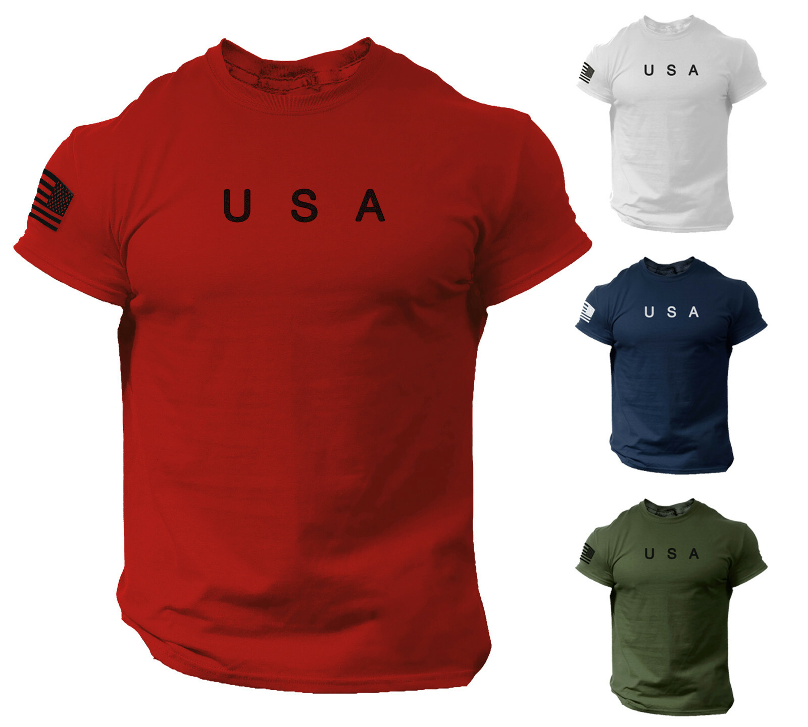 USA Flag Men T Shirt American Tee Patriotic Gym 100% Cotton S – XXL