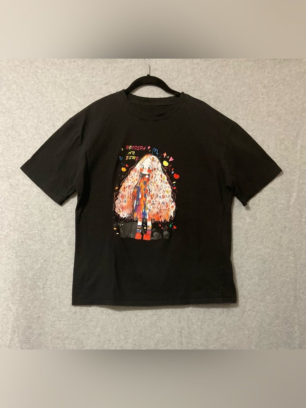 Men’s Black T-Shirt with Colorful Character Print short Sleeves Sz XL
