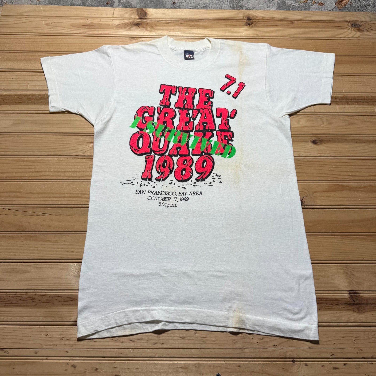 Vintage 1989 I Survived The Great Quake San Francisco Bay Area T-Shirt – Large