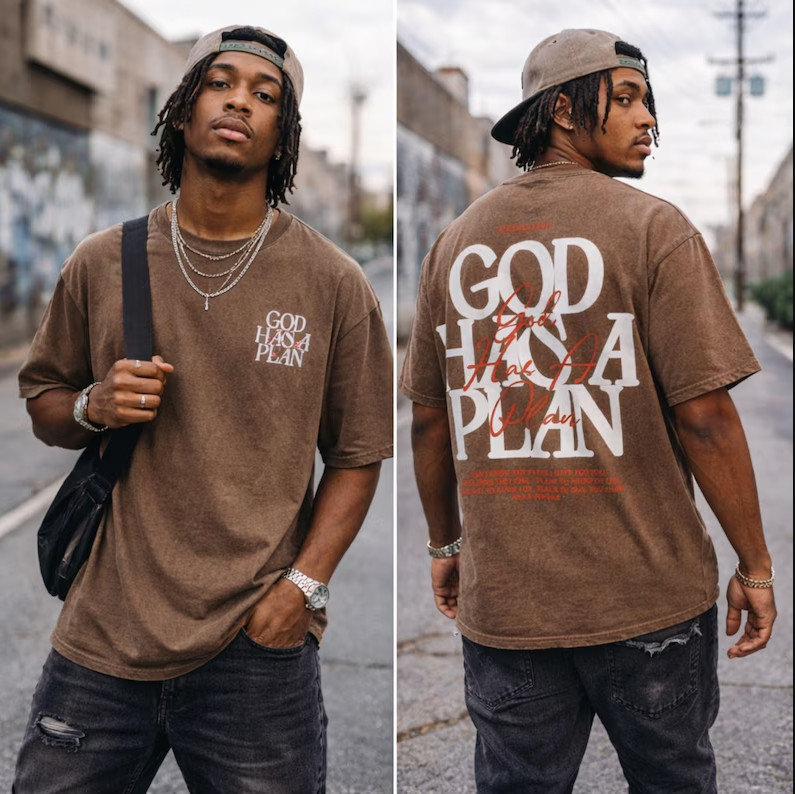 God Has A Plan Vintage Christian T Shirt Oversized Acid Wash Faith Graphic Tee