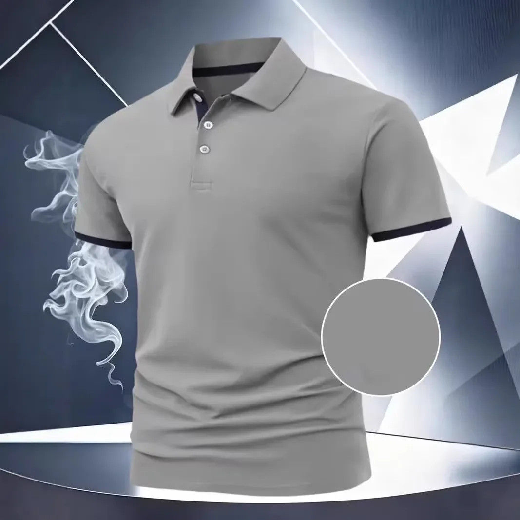 100% Polyester Men Clothes New Summer Pure Color Short Sleeve Business Casual Go