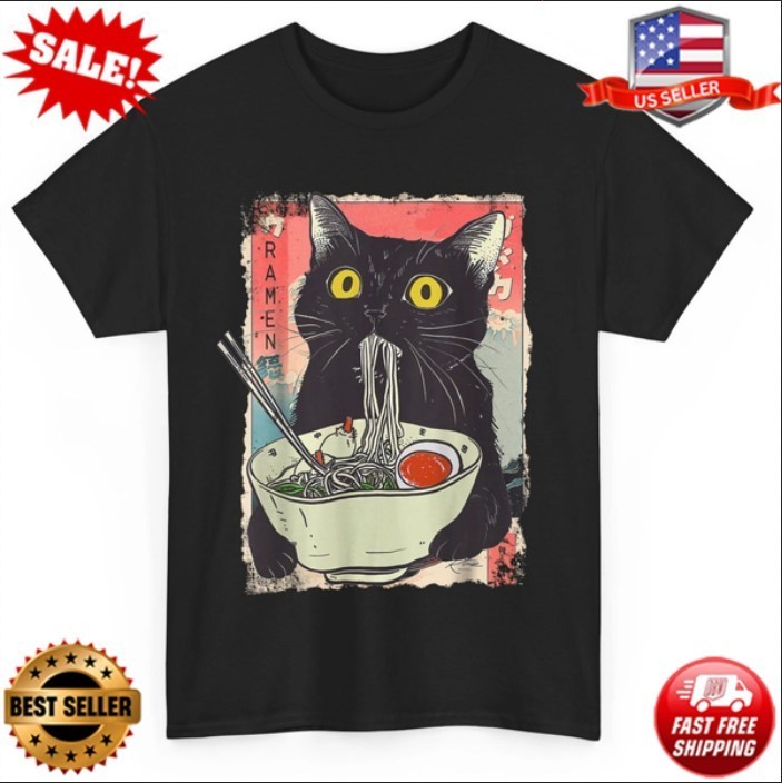 Funny Cat Ramen Noodle Japanese Anime Manga Ramen T-Shirt (S-5XL multicolor)