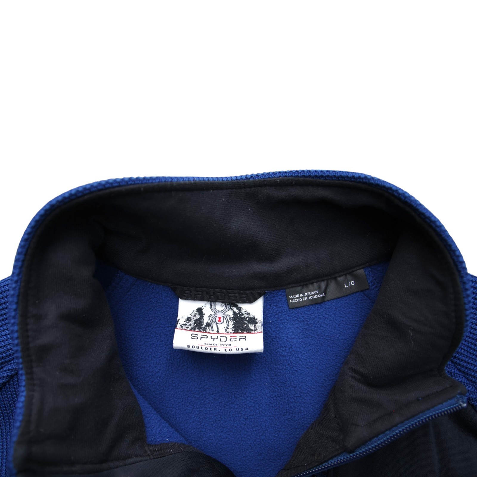 Spyder Pullover Jacket Mens Large Blue Black 1/4 Zip Fleece Ski Outdoor