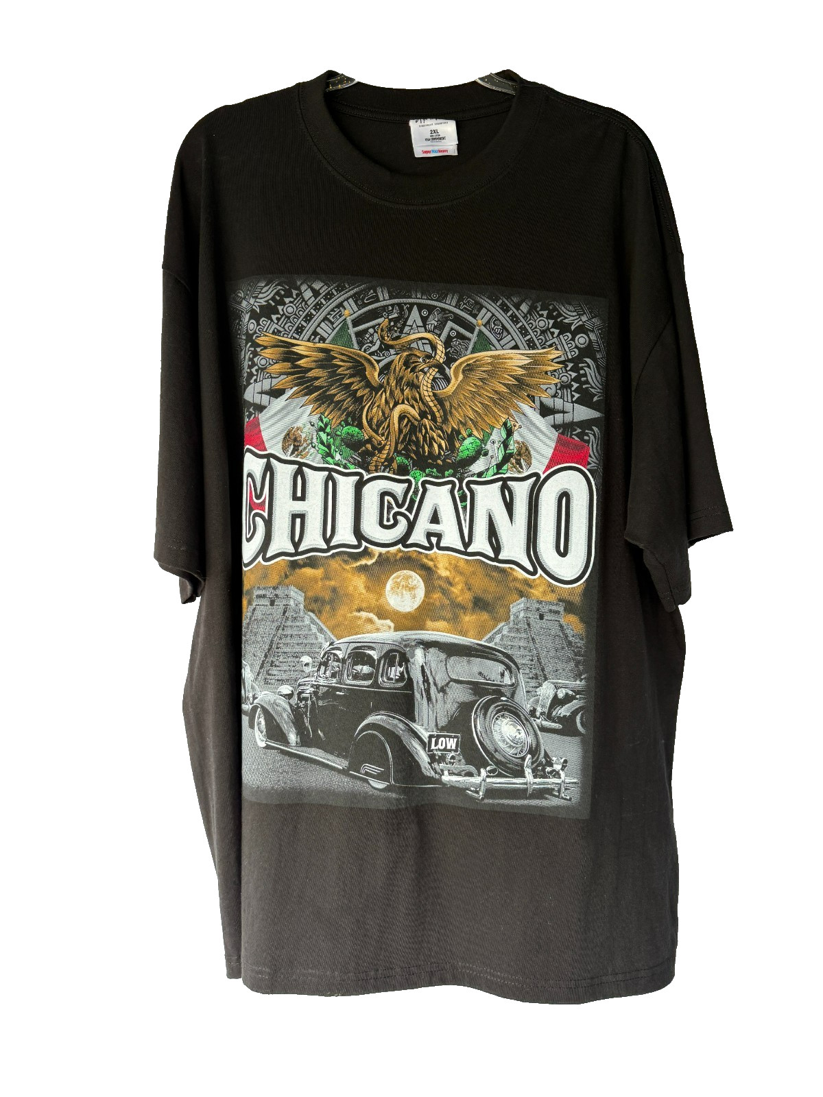 Shaka Wear Super Max Heavy Chicano Graphic T Shirt 2XL Black Lowrider Aztec Y2K