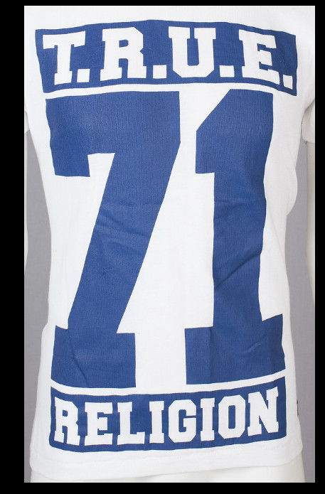 $105 TRUE RELIGION White Blue 71 STARS Short Sleeve Graphic Heavyweight T-shirt