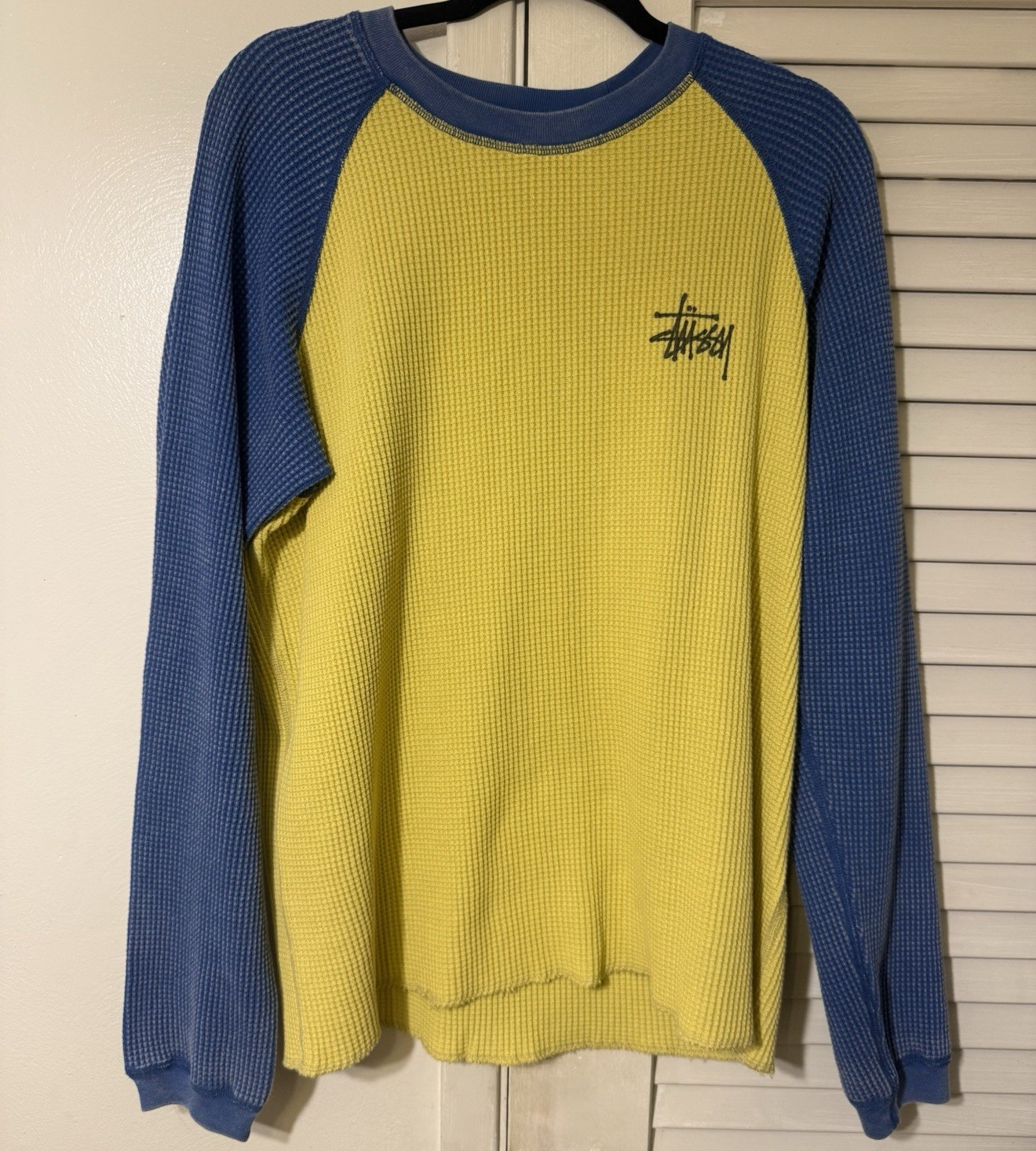 Stussy Men’s Cotton Thermal Colorblock Raglan Long Sleeve Crew Neck T-Shirt M