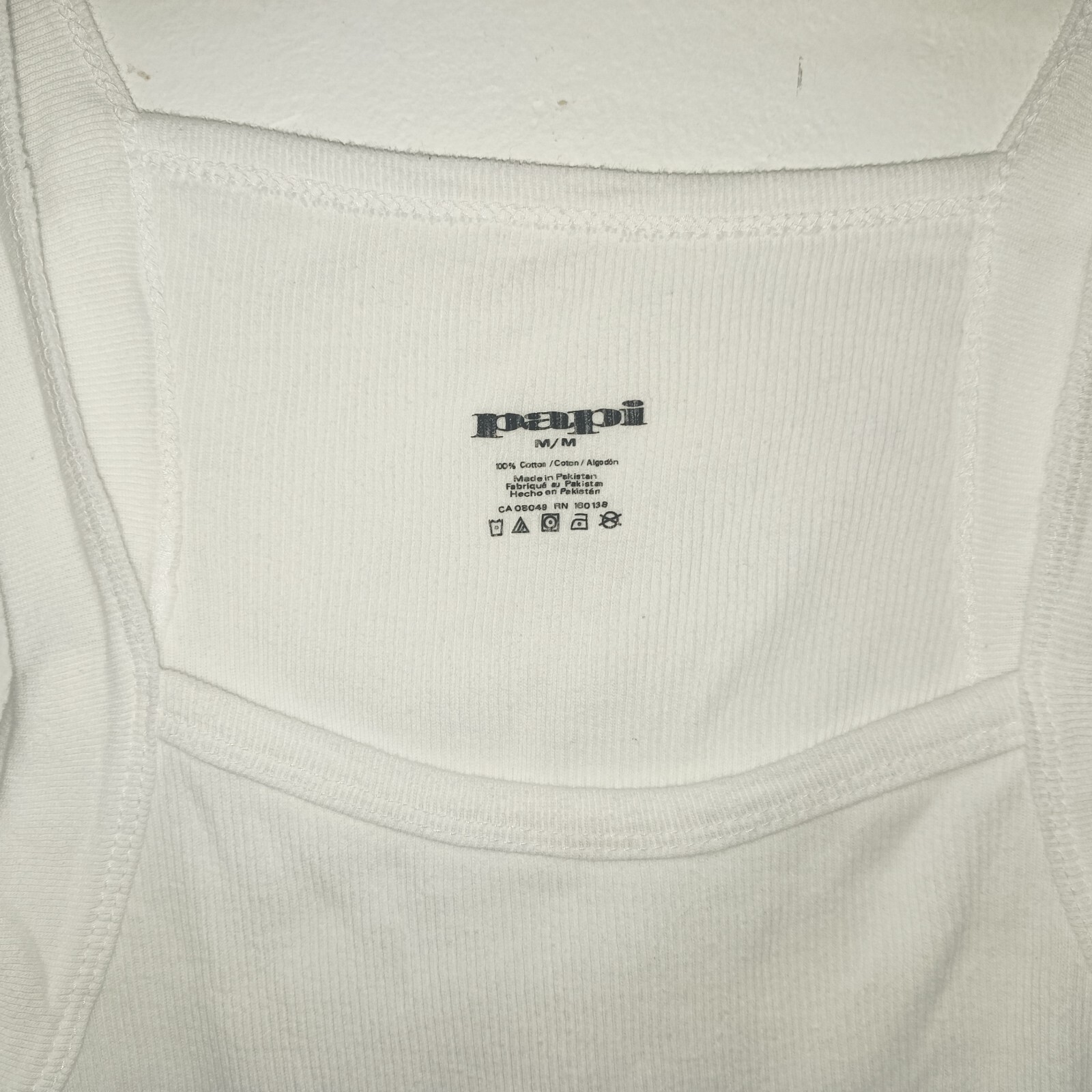 Papi Premium Cotton Modern Square Neck Tank Style Medium White Ribbed