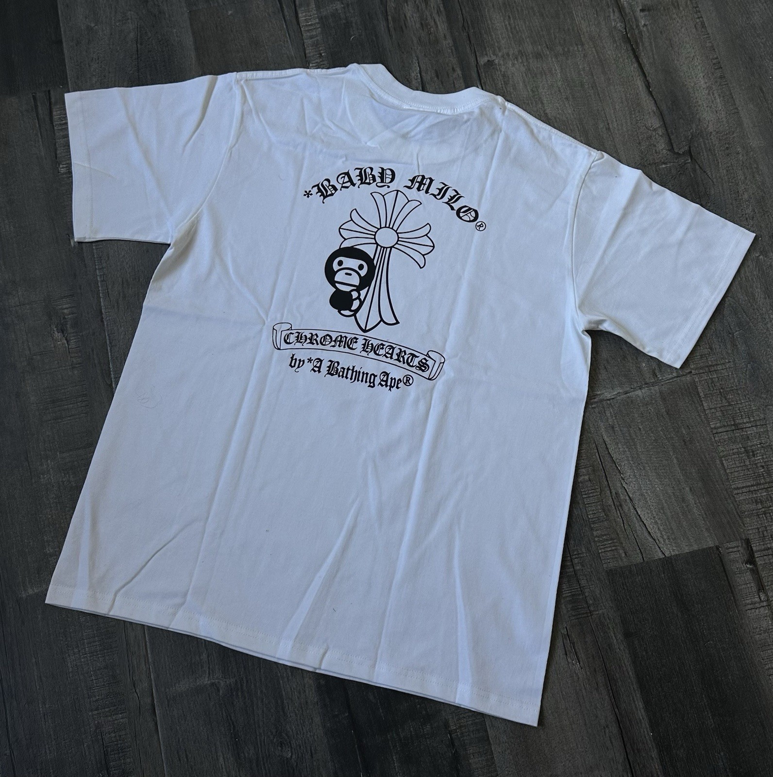 A Bathing Ape Baby Milo Chrome Hearts White Double-Sided Graphic Tee L