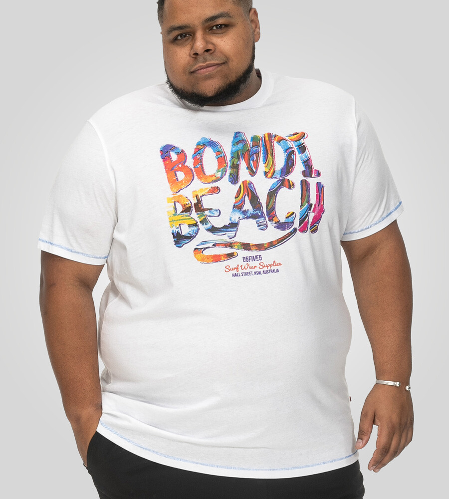 D555 Duke Big Mens Bondi Beach Printed T-Shirt White 2XL 3XL 4XL 5XL 6XL 601711K