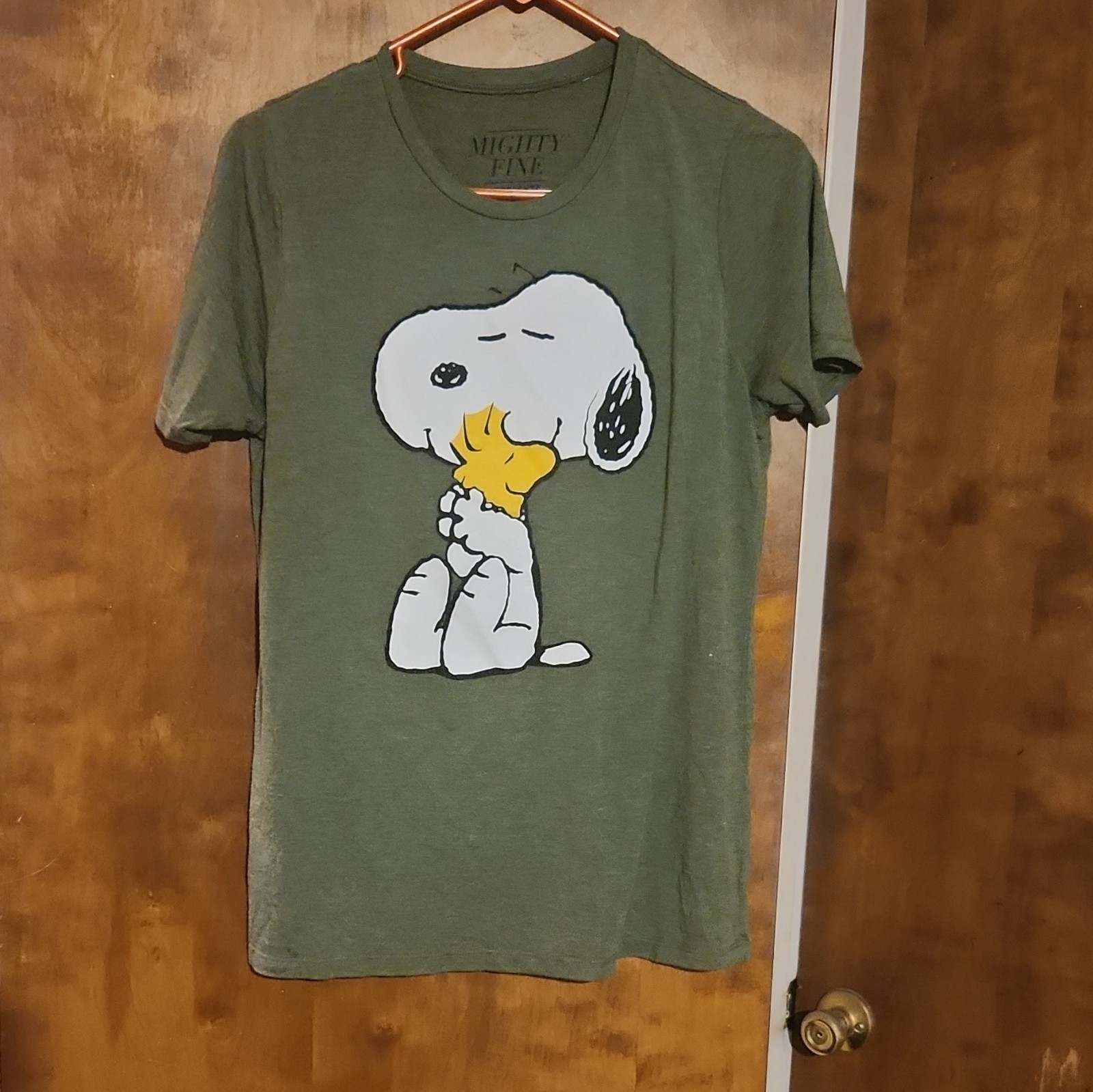 Mighty Fine Peanuts Snoopy Woodstock Graphic Print Green L Men’s T-Shirt